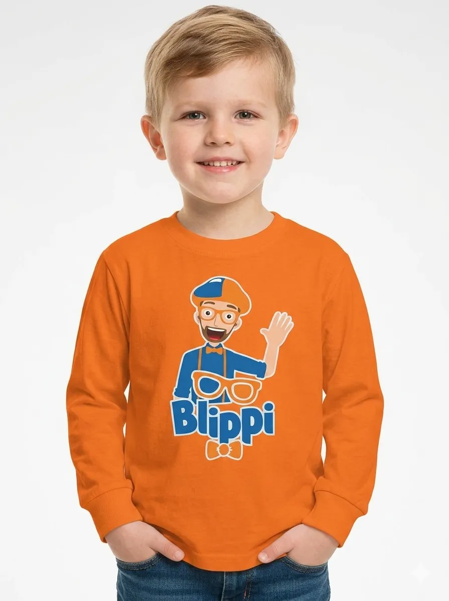 Camiseta Manga Comprida Infantil Unissex Laranja Blippi mlr