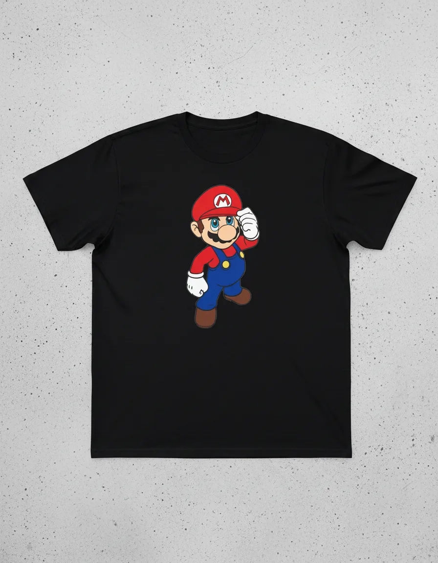 Camiseta Preta Manga Curta Adulto Unissex Super Mario Bros mlc
