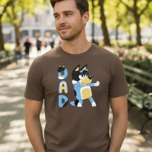 Camiseta Masculina Desenho Pai Bluey Bandit Tradicional Cor Marrom mlc