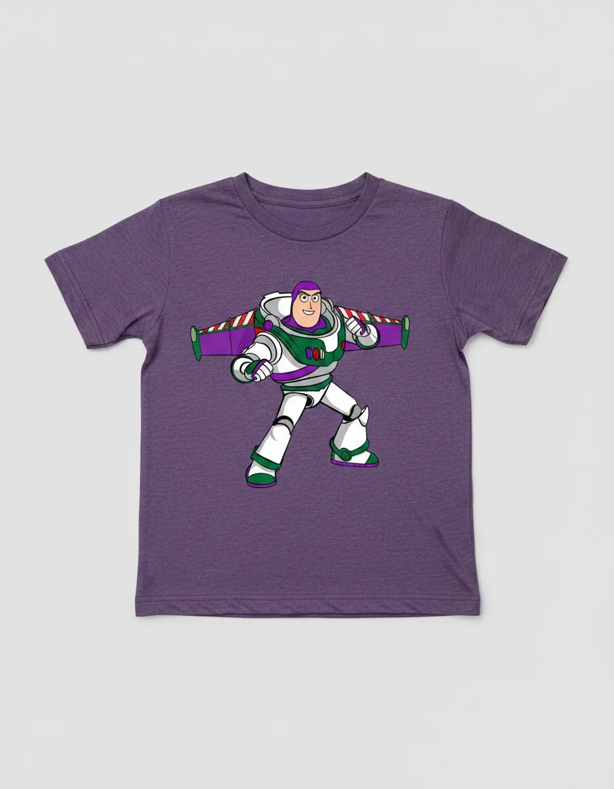Camiseta Manga Curta Roxa Infantil Buzz Lightyear Toy Story mlc