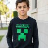 Camiseta Manga Comprida Longa Preta Infantil Unissex Minecraft Creeper Silk Screen Manual mlc