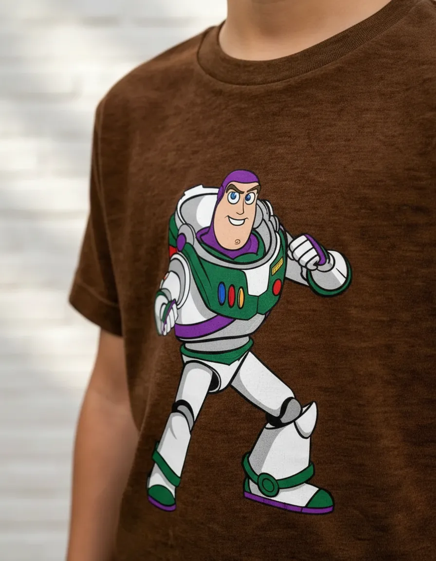Camiseta Manga Curta Marrom Infantil Buzz Lightyear Toy Story mlc