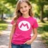 Camiseta Rosa Infantil Mário Bros Logo M mlc