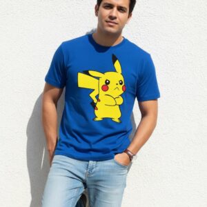 Camiseta Azul Manga Curta Adulto Unissex Pokémon Pikachu mlc