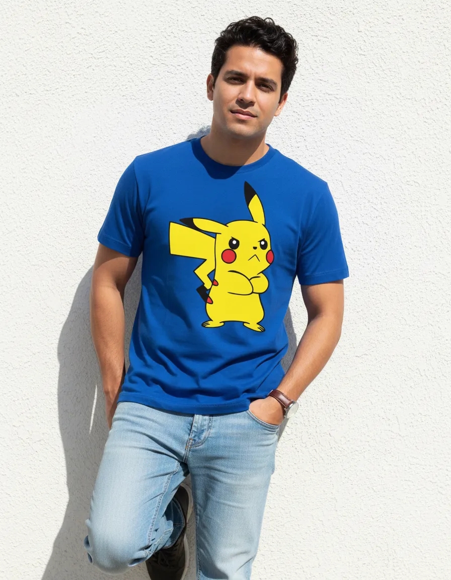Camiseta Azul Manga Curta Adulto Unissex Pokémon Pikachu mlr