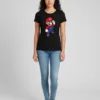 Camiseta Preta Feminina Baby Look Mario Bros Mod. 2 mlr