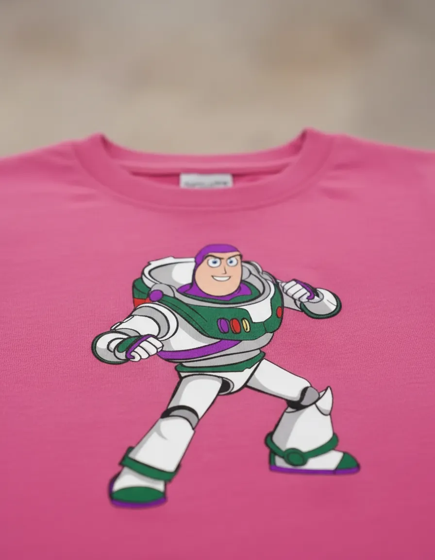 Camiseta Manga Curta Rosa Infantil Buzz Lightyear Toy Story mlc