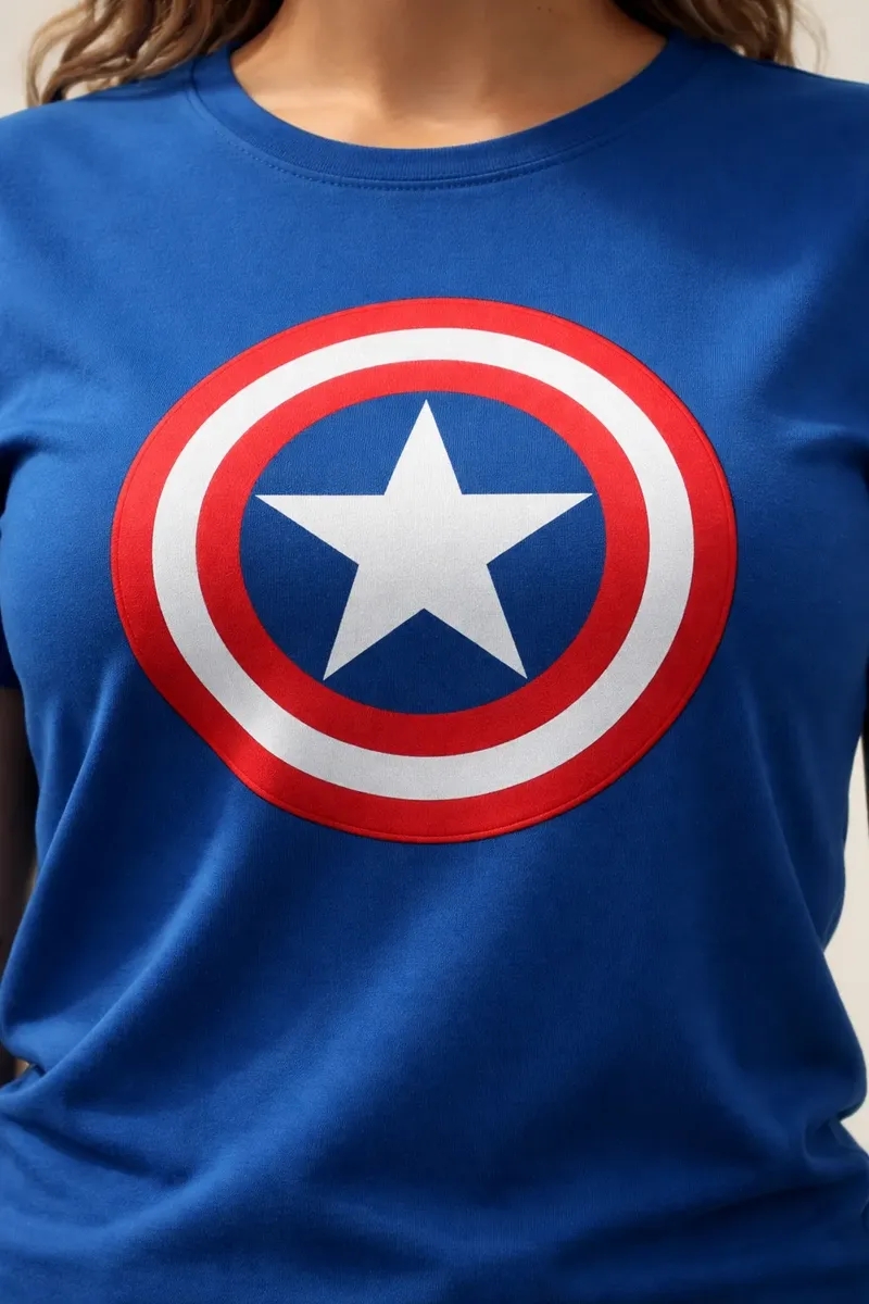 Camiseta Azul Manga Curta Baby Look Capitão América mlc