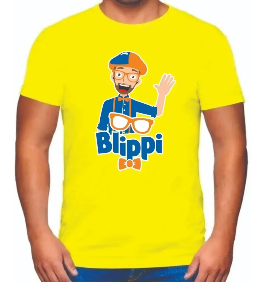 D_NQ_NP_2X_752449-MLB54797991345_042023-F-camiseta-blippi-adulto-tradicional-t-shirt Camiseta Manga Curta Amarela Adulto Unissex Blippi Youtuber T-shirt ML