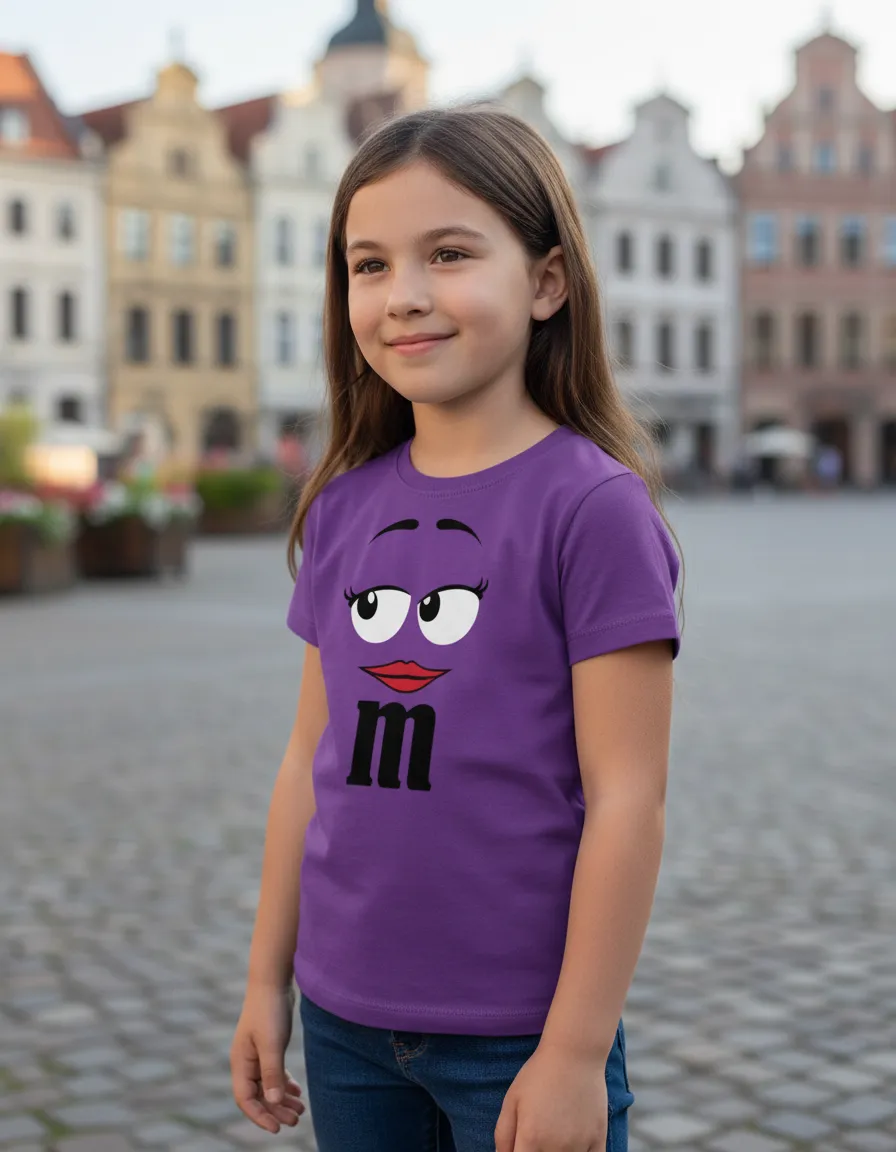 Camiseta Roxa Infantil Unissex m&m mod 3 mlc