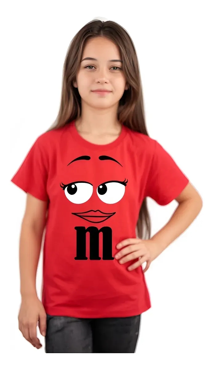 Camiseta Infantil Vermelha M&m Meninas Infantil Mod3 mlc