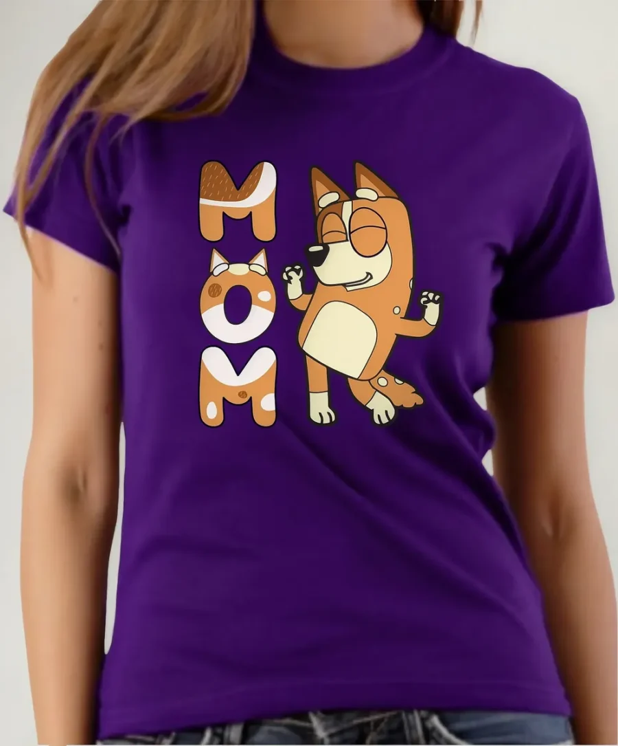 Camiseta Roxa Baby Look Bluey Mãe mlr