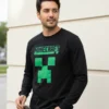 Camiseta Manga Comprida Adulto Unissex Preta Minecraft Creeper mlc