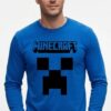 Camiseta Manga Comprida Adulto Unissex Azul Minecraft Creeper mlc