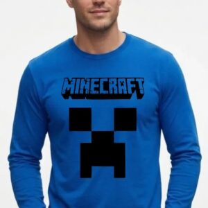 Camiseta Manga Comprida Adulto Unissex Azul Minecraft Creeper mlc