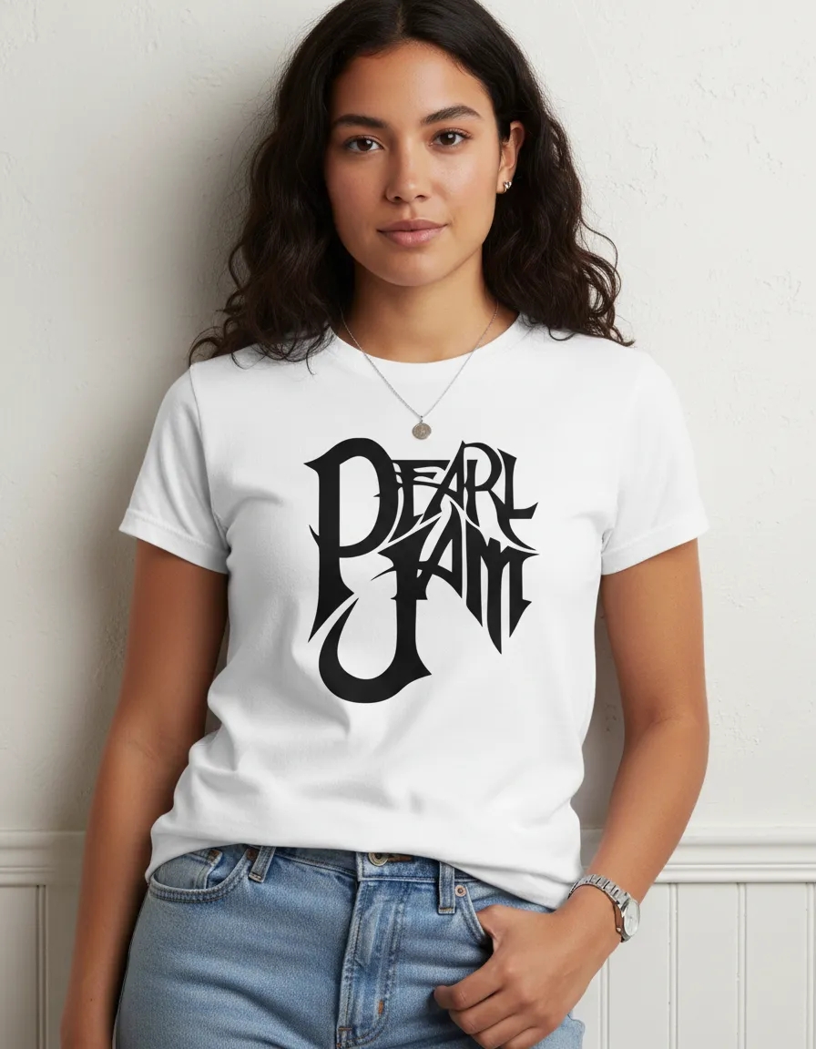 Camiseta Branca Baby Look Feminina Pearl Jam mlc