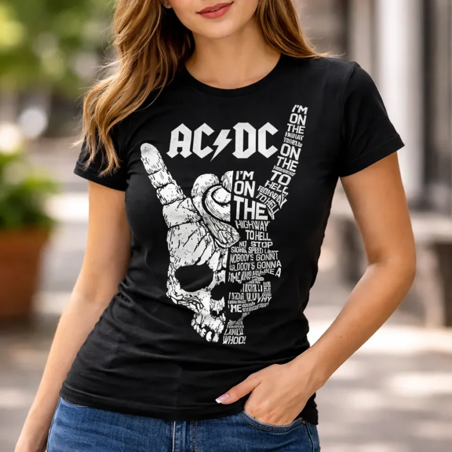 Camiseta Preta Baby Look Ac/Dc Highway To Hell spe