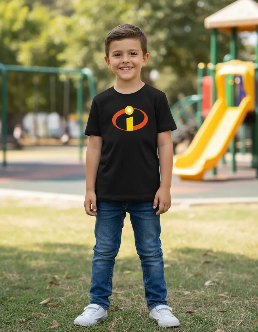 Camiseta Manga Curta Preta Infantil Unissex Os Incríveis Silk Screen Manual Premium mlc
