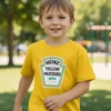 Camiseta Infantil Manga Curta Malha PV Amarela Heinz Mostarda Estampa Silk Screen Manual Premium mlr