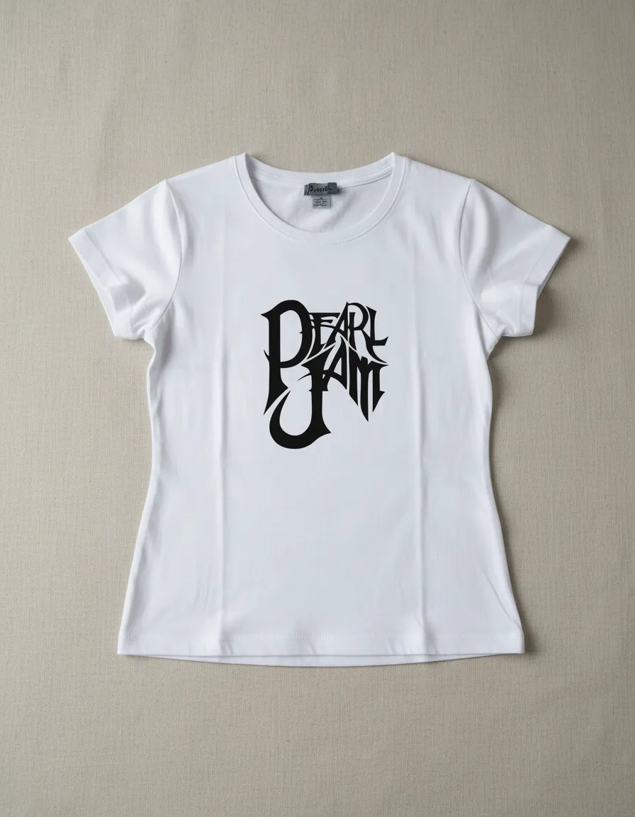 Camiseta Branca Baby Look Feminina Pearl Jam mlc