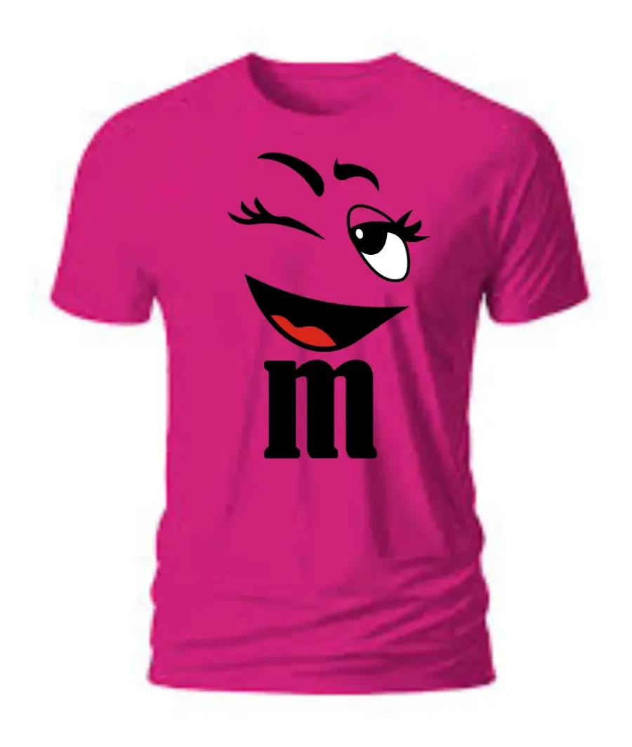 Camiseta Rosa M&m Baby Look Piscadinha Divertido mlc