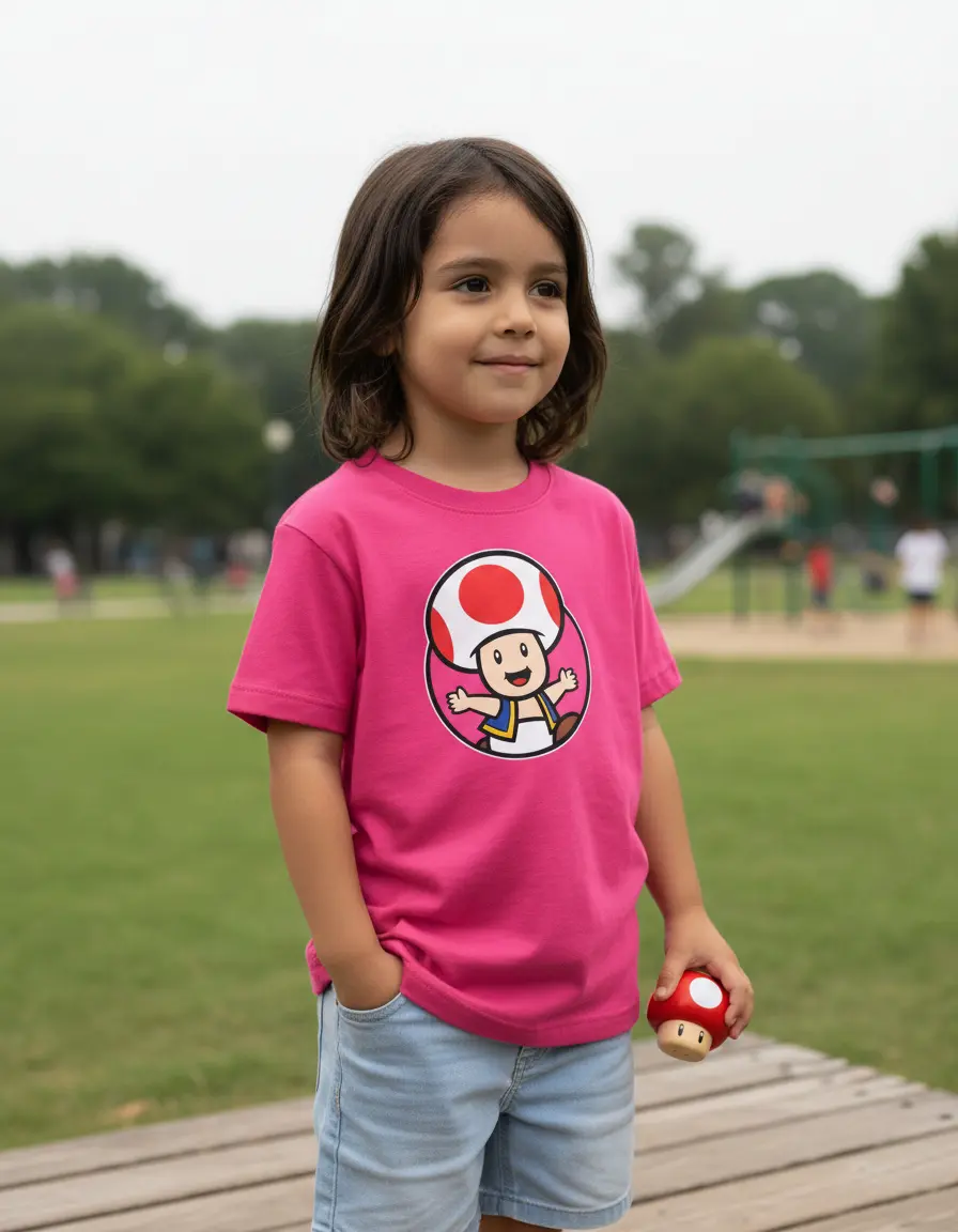 Camiseta Rosa Infantil Toad Mario Bros mlr