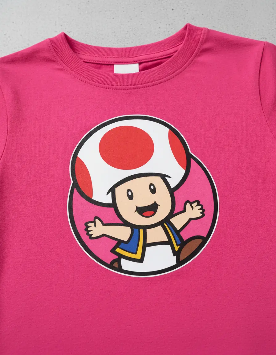 Camiseta Rosa Infantil Toad Mario Bros mlr