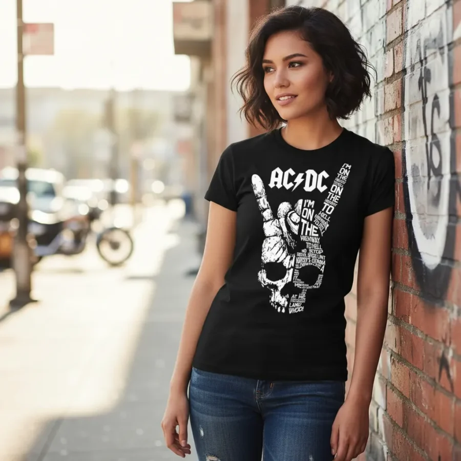 Camiseta Preta Baby Look Ac/Dc Highway To Hell spe