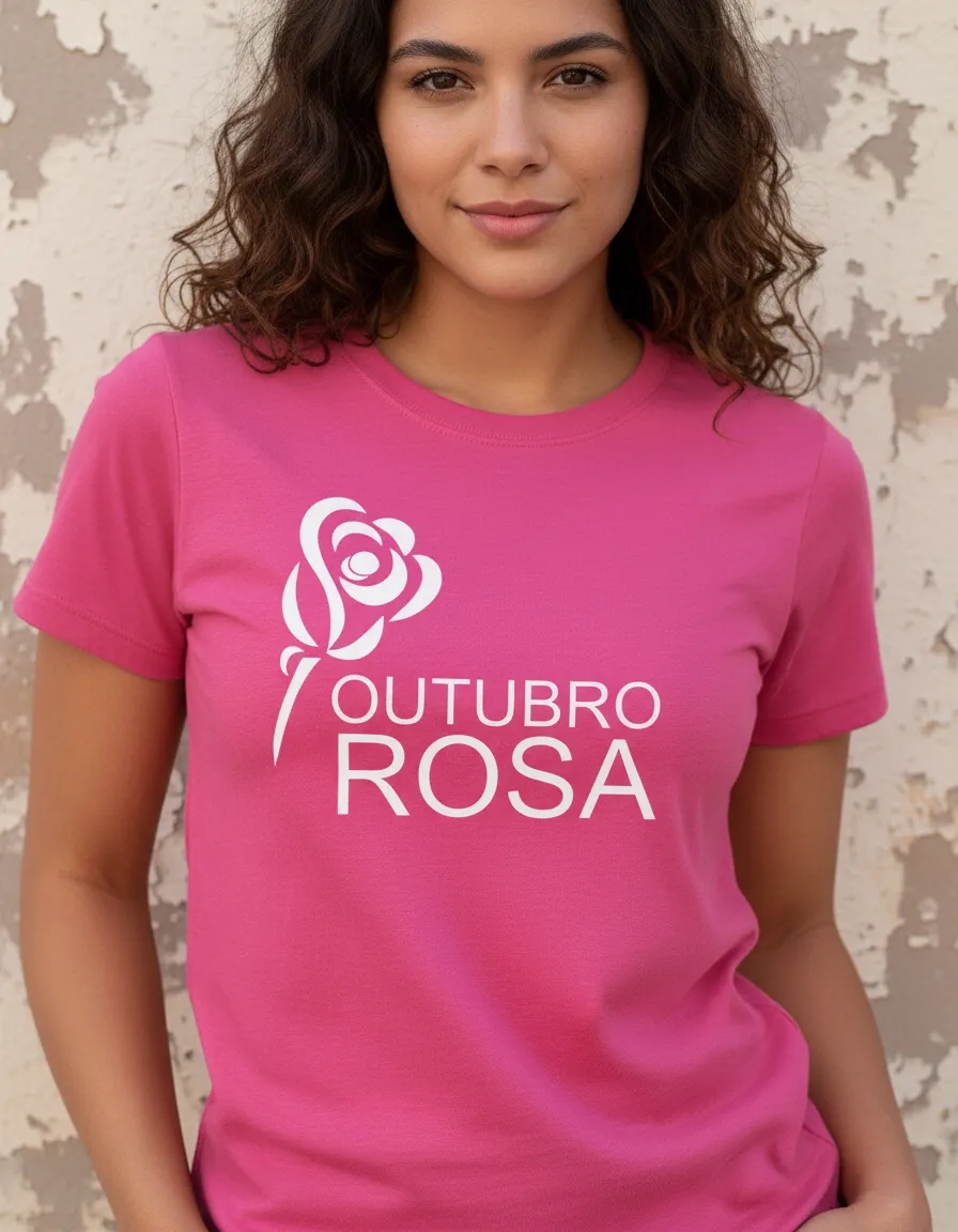 Camiseta Rosa Manga Curta Baby Look Feminina Adulto Outubro Rosa mlc
