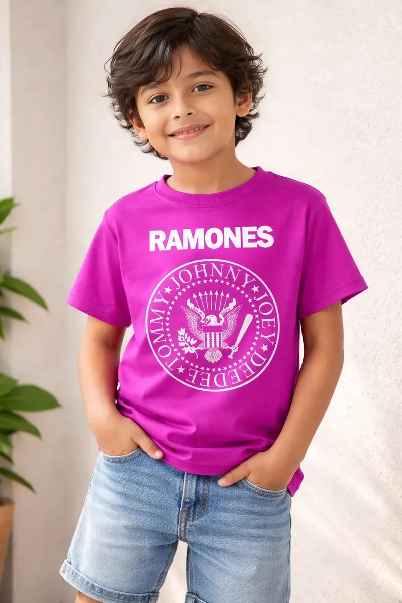 Camiseta Infantil Unissex Roxa Banda Ramones T-shirt Premium spe