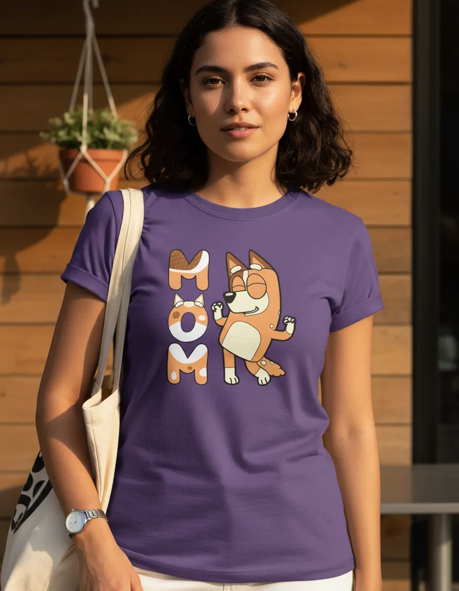 Camiseta Roxa Baby Look Bluey Mãe mlr