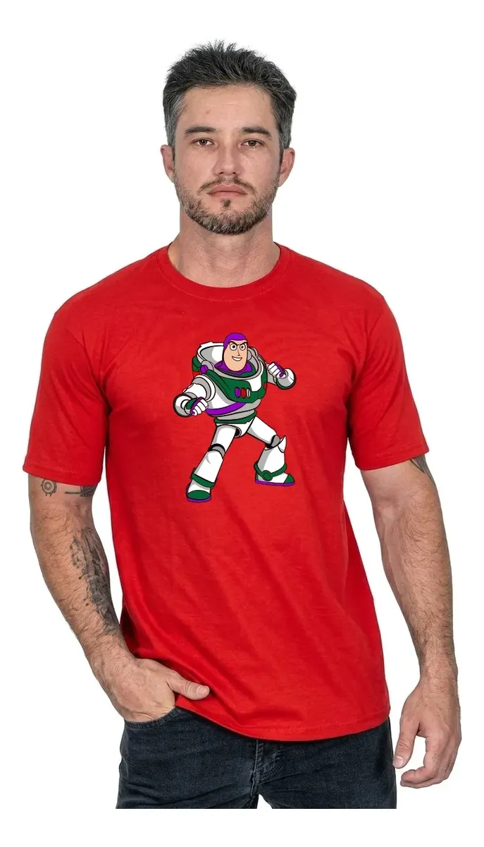 Camiseta Manga Curta Adulto Unissex Vermelha Buzz Toy Story spe
