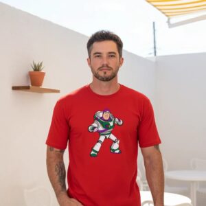 Camiseta Manga Curta Adulto Unissex Vermelha Buzz Toy Story mlc