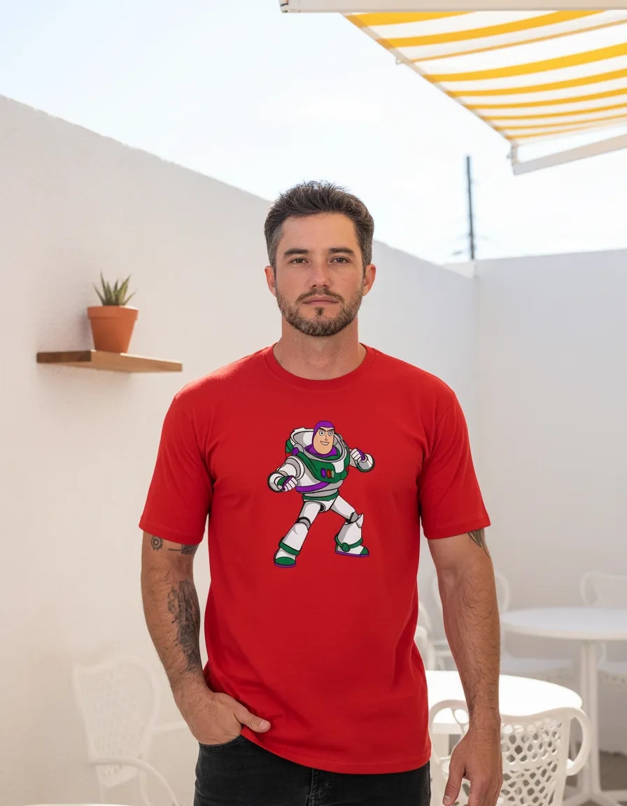 Camiseta Manga Curta Adulto Unissex Vermelha Buzz Toy Story spe
