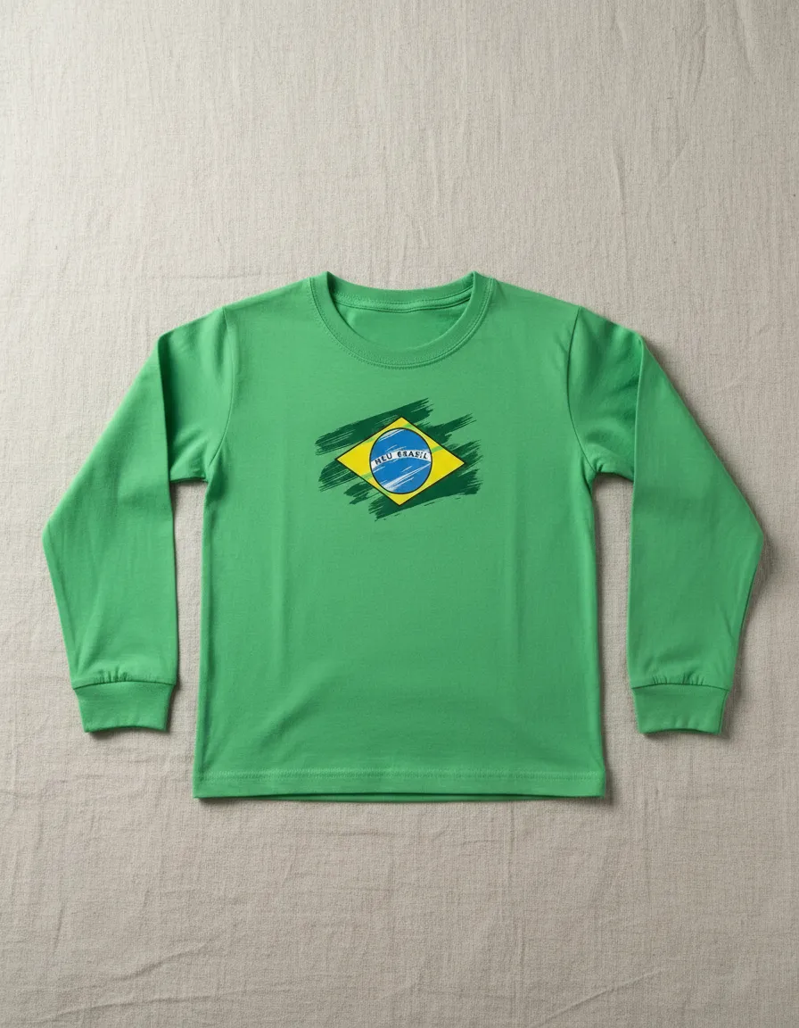Camiseta Manga Longa Verde Infantil Copa Meu Brasil mlc