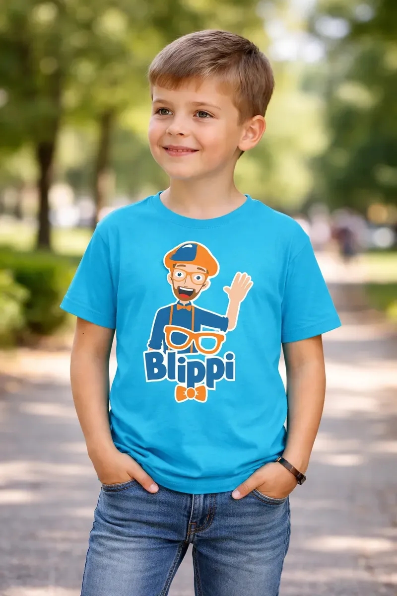 Camiseta Manga Curta Infantil Azul-turquesa Blippi Youtuber mlc