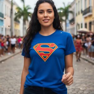 Camiseta Manga Curta Azul Baby Look Supergirl mlr