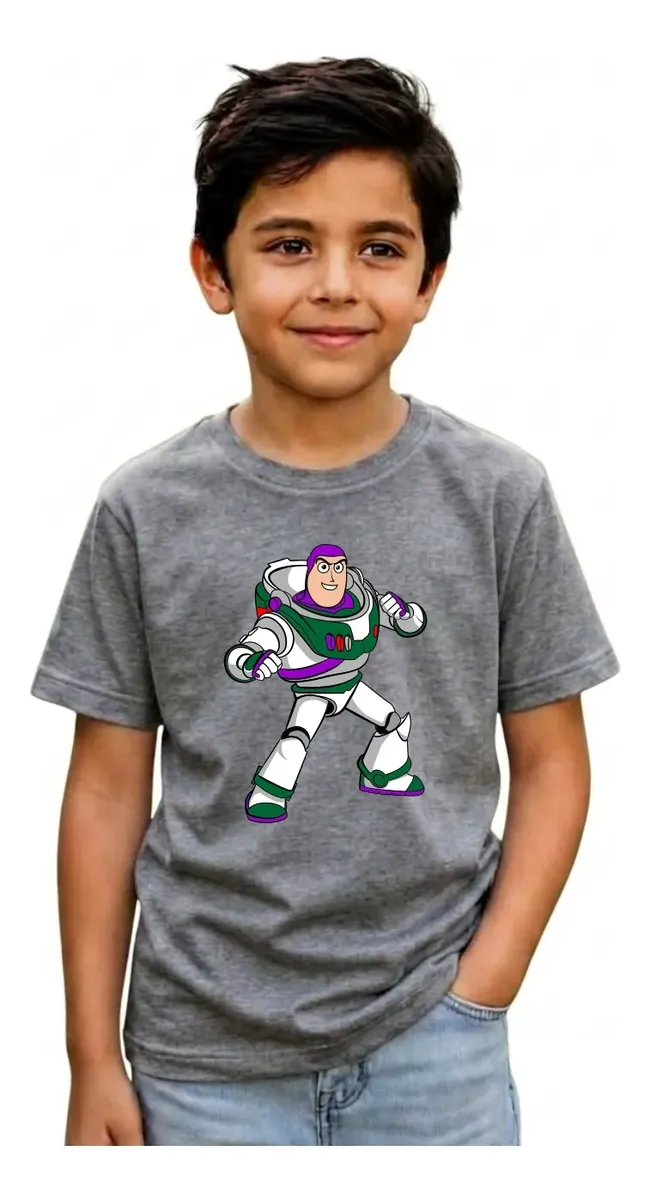 Camiseta Manga Curta Cinza Infantil Buzz Lightyear Toy Story mlc