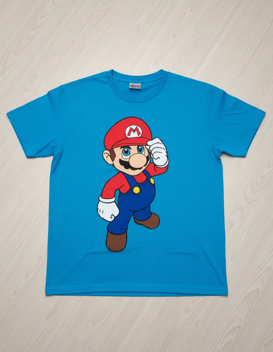 Camiseta Azul-turquesa Infantil Mário Bros Mod.2 mlc