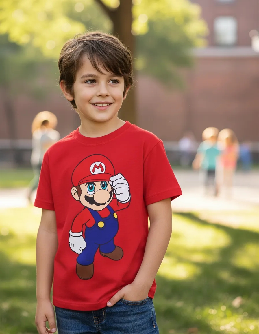 D_NQ_NP_2X_808254-MLB110603626447_042026-F-camiseta-mario-bros-infantil-mod2 Camiseta Vermelha Infantil Unissex Super Mário Bros Mod.2 mlr