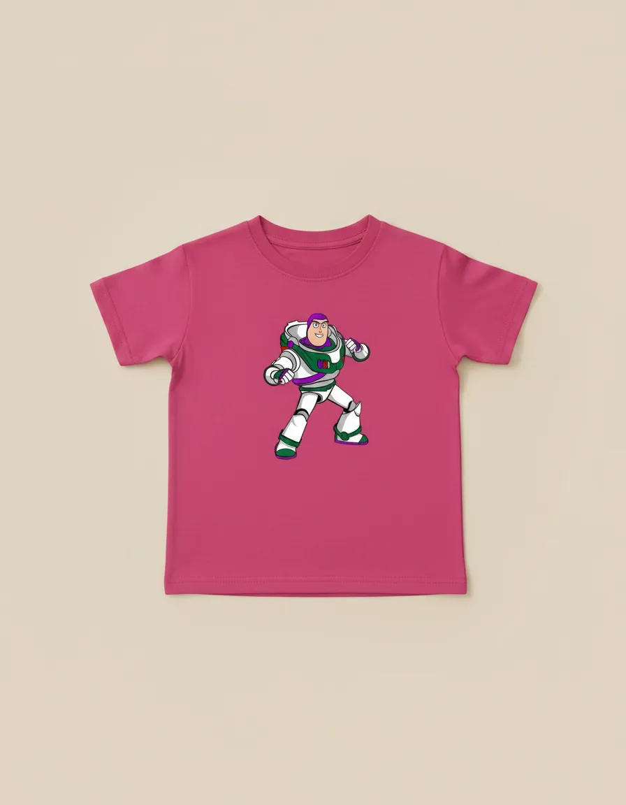 Camiseta Manga Curta Rosa Infantil Buzz Lightyear Toy Story mlc