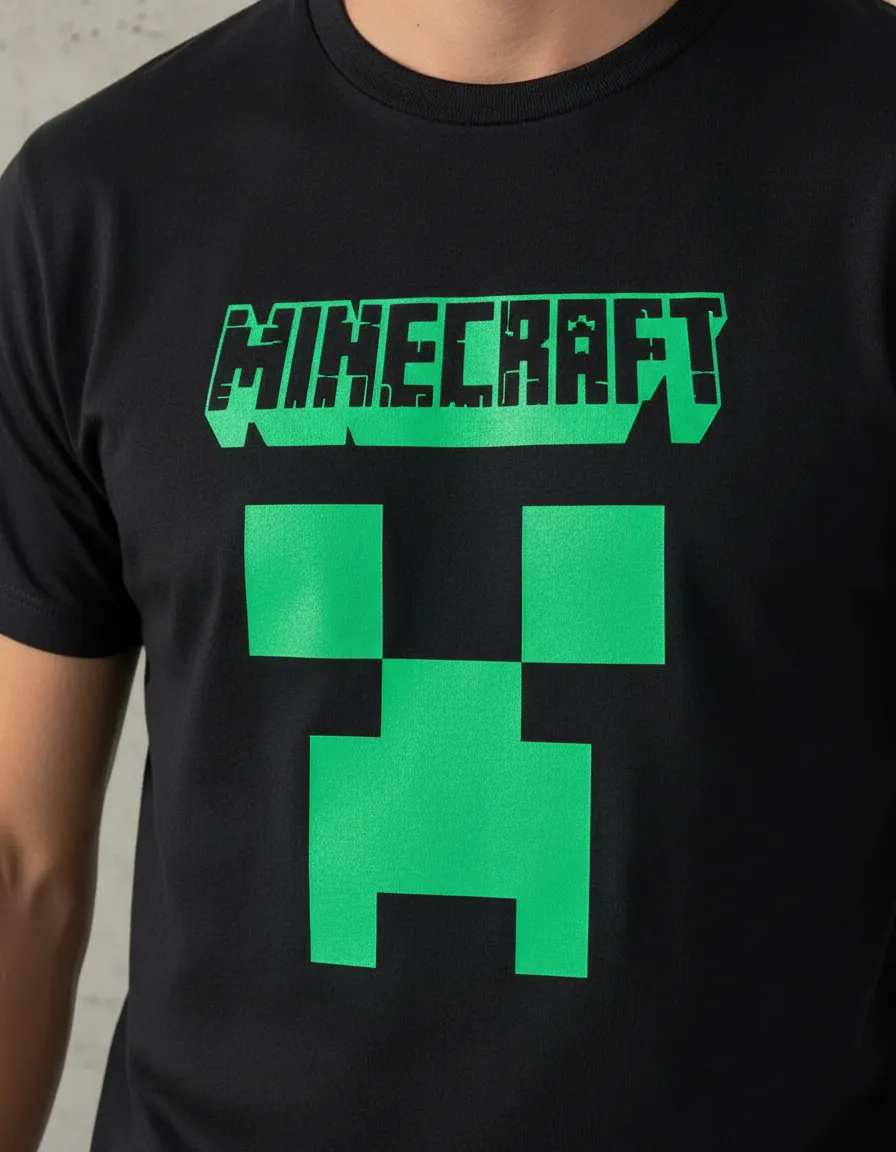 Camiseta Manga Curta Adulto Unissex Preta Minecraft Creeper mlr