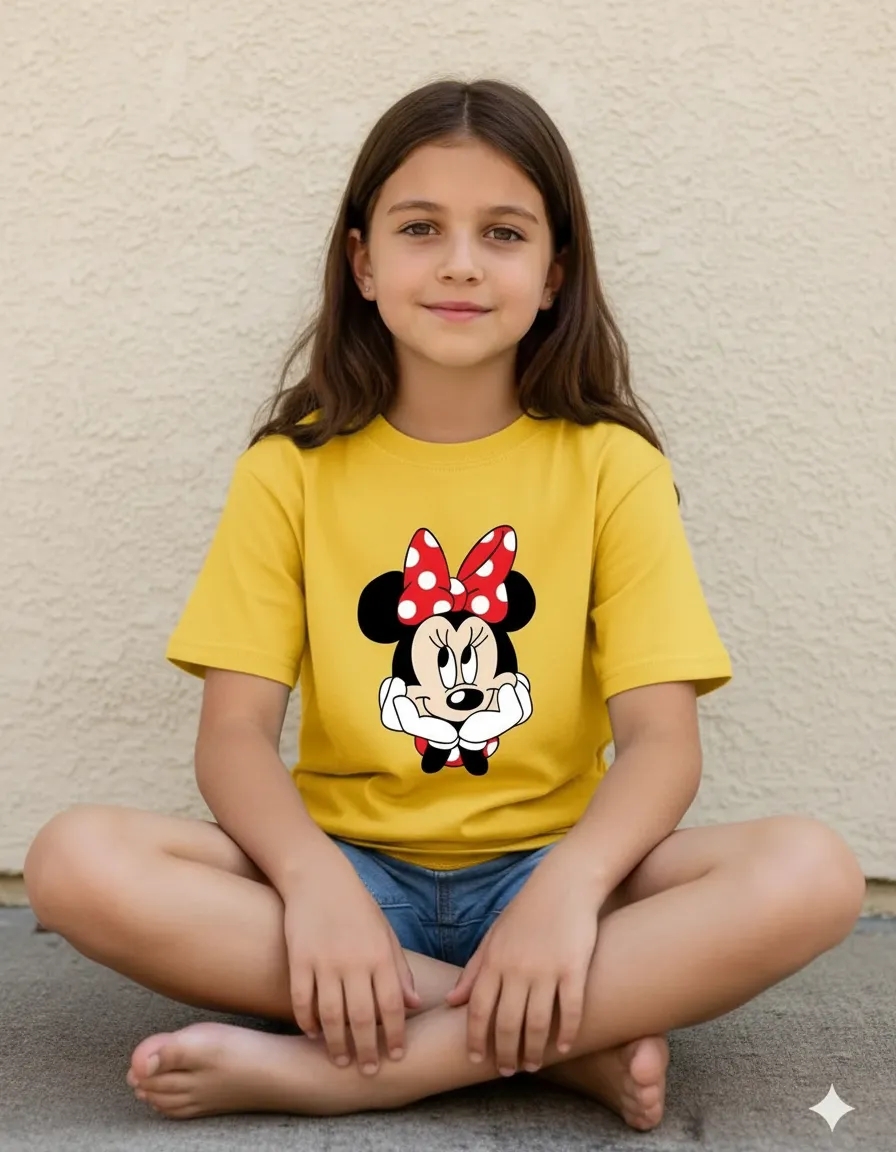 Camiseta Manga Curta Amarela Unissex Infantil Minnie Mouse mlc