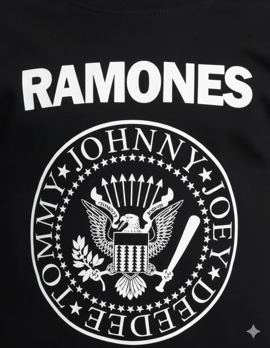 Camiseta Manga Longa Preta Infantil Unissex Banda Ramones mlc