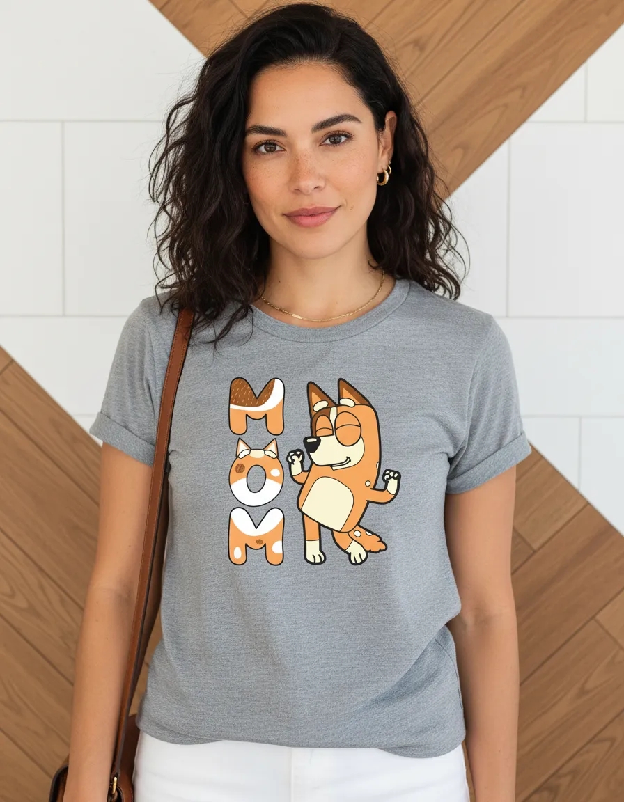 Camiseta Bluey Chilli Mãe Baby Look ( Cinza )
