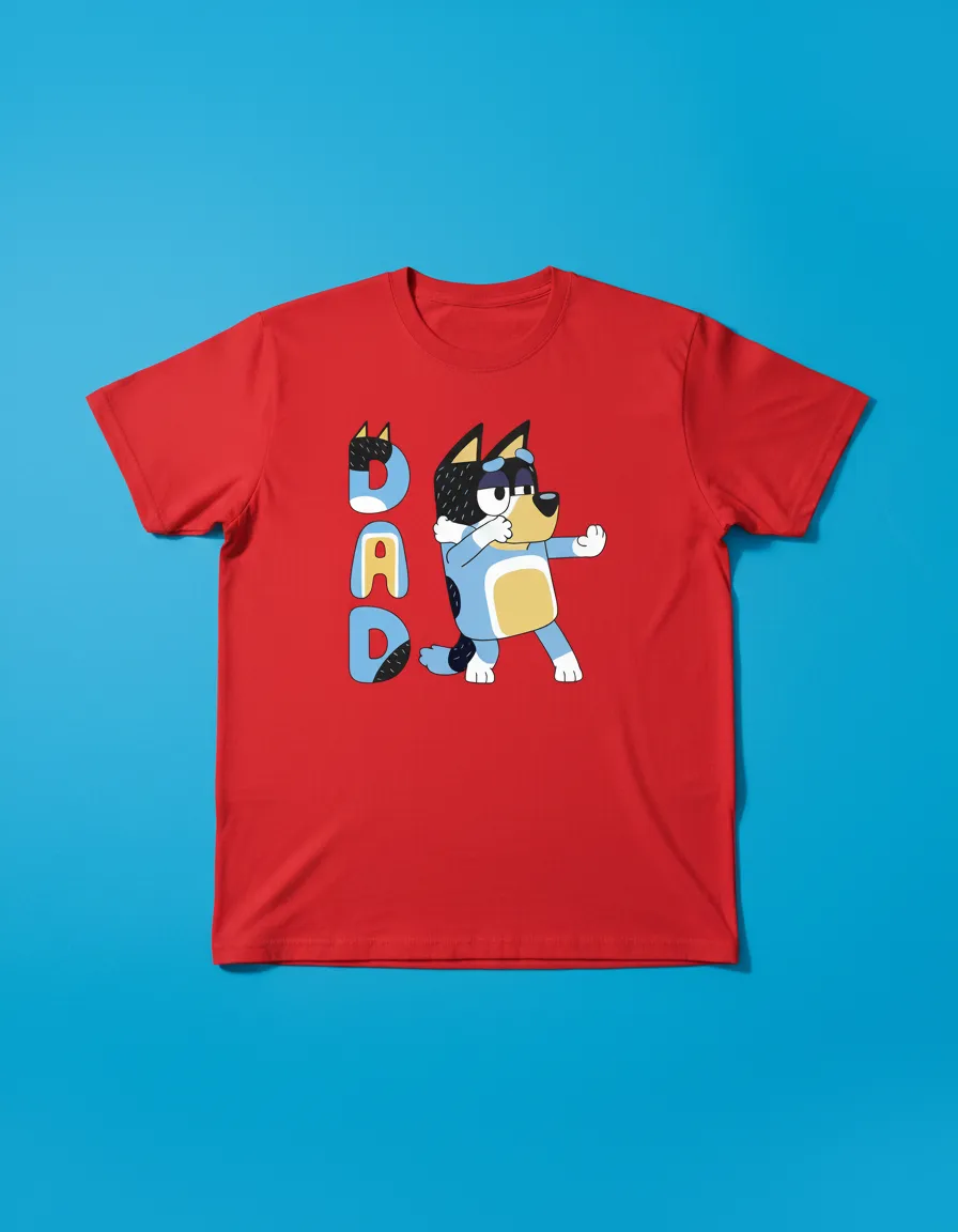 Camiseta Masculina Desenho Pai Bluey Bandit Tradicional Cor Vermelha mlc