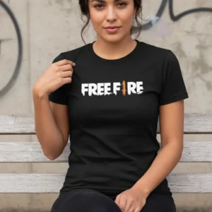 Camiseta Preta Manga Curta Baby Look Feminina Free Fire mlc