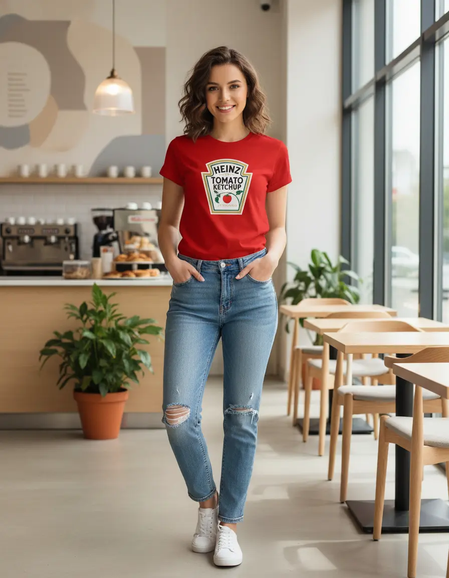 Camiseta Vermelha Baby Look Feminina Ketchup mlc