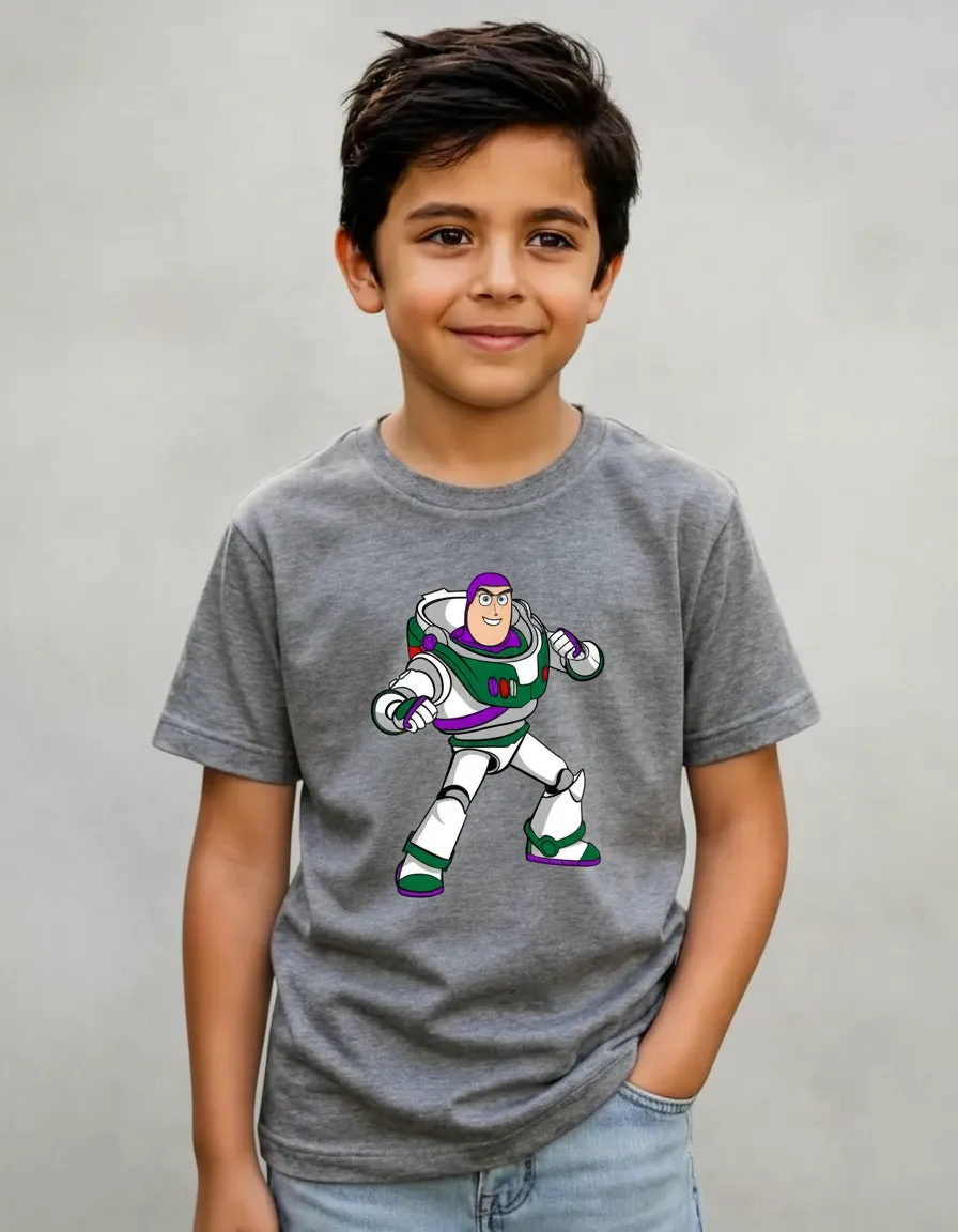 Camiseta Manga Curta Cinza Infantil Buzz Lightyear Toy Story mlc