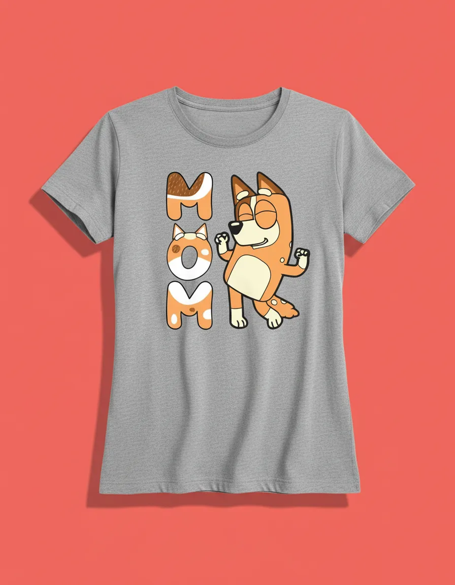 Camiseta Bluey Chilli Mãe Baby Look ( Cinza )